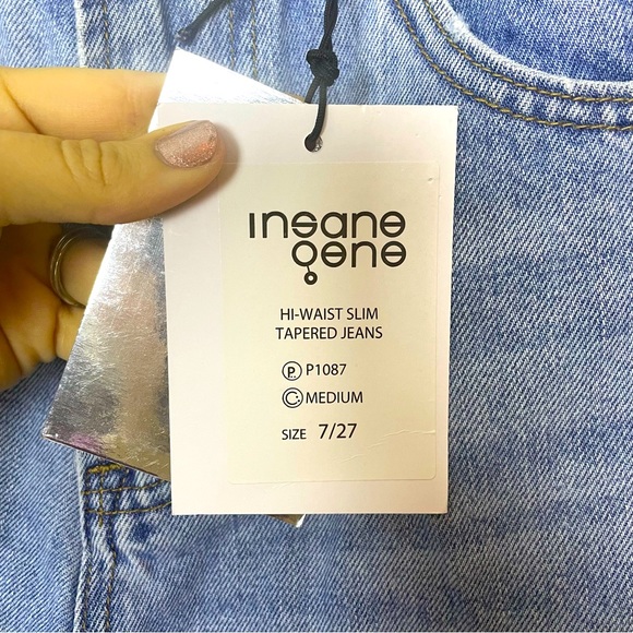 Insane Gene NWT Women’s High Waist Slim Tapered Blue Jeans Distressed Size 7 Y2K - Picture 6 of 13